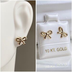 10k Solid Gold Bow Earrings,Second hole Studs, Piercing Studs Earrings for kids